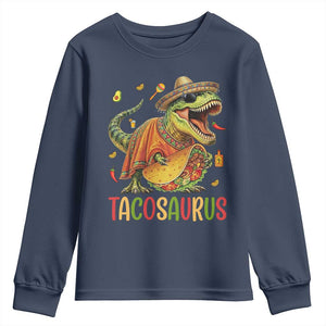 Cinco De Mayo Tacosaurus Youth Sweatshirt Funny Dinosaur Taco Lover Gift TS12 Navy Print Your Wear