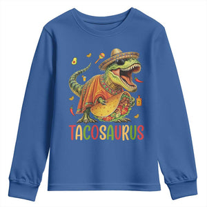 Cinco De Mayo Tacosaurus Youth Sweatshirt Funny Dinosaur Taco Lover Gift TS12 Royal Blue Print Your Wear