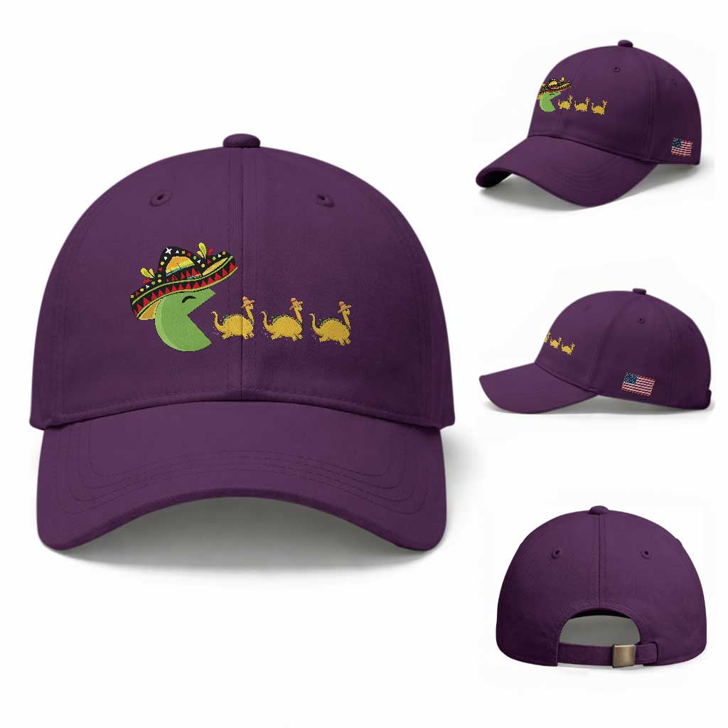 Funny Retro Game Tacosaurus Baseball Cap Cinco De Mayo Taco Lover Gift TS12 Baseball Cap Universal Fit Purple Print Your Wear