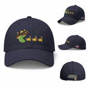 Funny Retro Game Tacosaurus Baseball Cap Cinco De Mayo Taco Lover Gift TS12 Baseball Cap Universal Fit Navy Print Your Wear