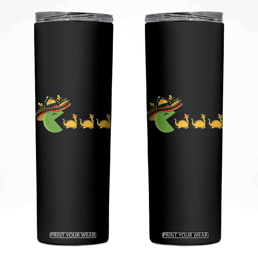 Funny Retro Game Tacosaurus Skinny Tumbler Cinco De Mayo Taco Lover Gift TS12 Black Print Your Wear