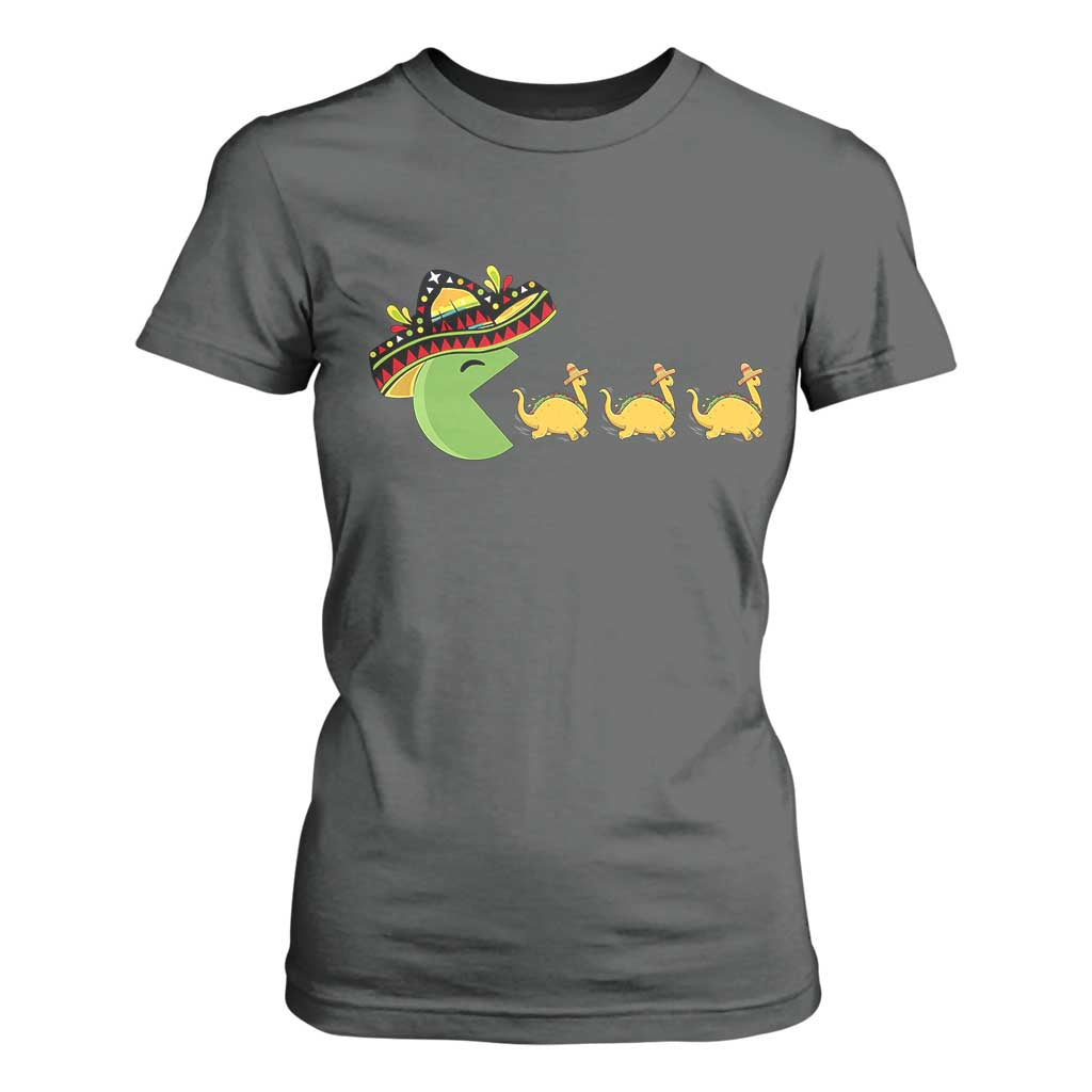 Funny Retro Game Tacosaurus T Shirt For Women Cinco De Mayo Taco Lover Gift TS12 Dark Heather Print Your Wear