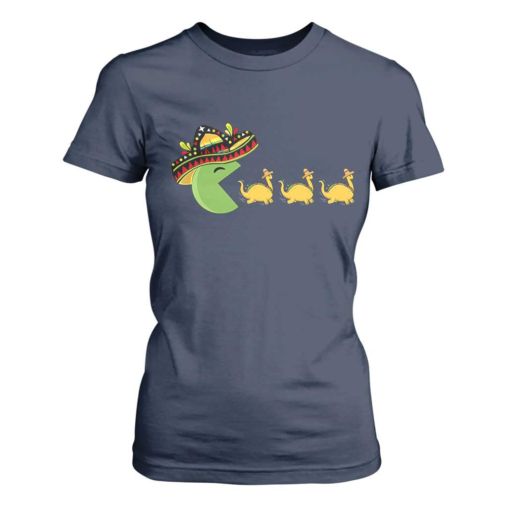 Funny Retro Game Tacosaurus T Shirt For Women Cinco De Mayo Taco Lover Gift TS12 Navy Print Your Wear