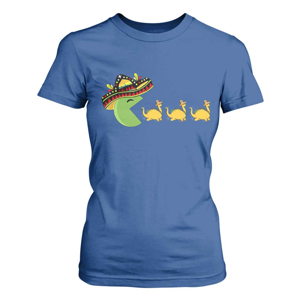 Funny Retro Game Tacosaurus T Shirt For Women Cinco De Mayo Taco Lover Gift TS12 Royal Blue Print Your Wear