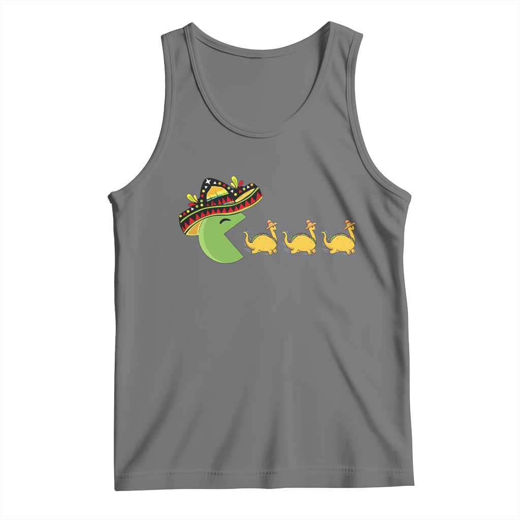 Funny Retro Game Tacosaurus Tank Top Cinco De Mayo Taco Lover Gift TS12 Black Heather Print Your Wear