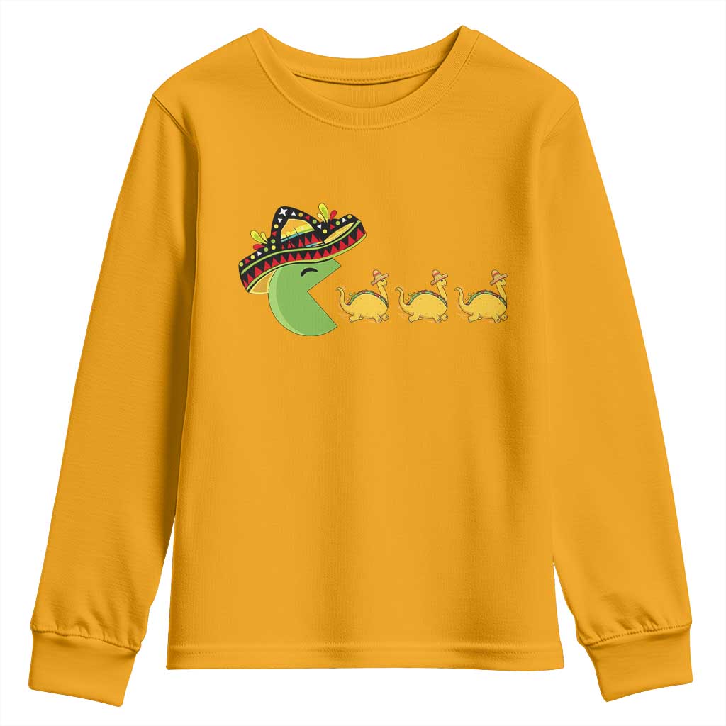Funny Retro Game Tacosaurus Youth Sweatshirt Cinco De Mayo Taco Lover Gift TS12 Gold Print Your Wear
