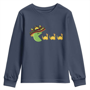 Funny Retro Game Tacosaurus Youth Sweatshirt Cinco De Mayo Taco Lover Gift TS12 Navy Print Your Wear