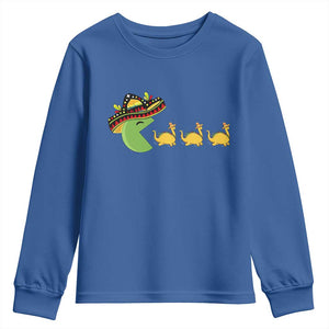 Funny Retro Game Tacosaurus Youth Sweatshirt Cinco De Mayo Taco Lover Gift TS12 Royal Blue Print Your Wear