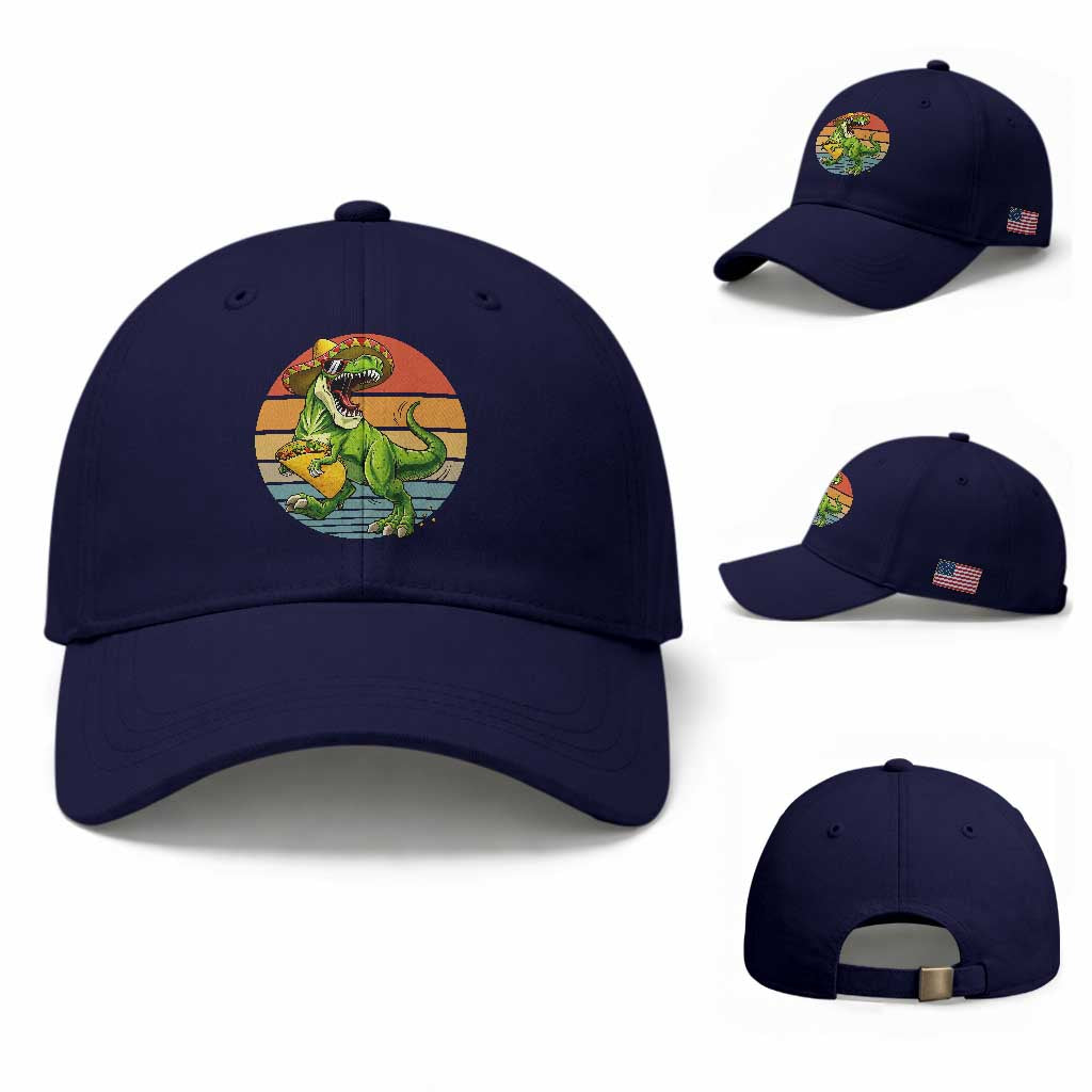 Vintage Dinosaur Taco Lover Baseball Cap Cinco De Mayo Gift TS12 Baseball Cap Universal Fit Dark Blue Print Your Wear