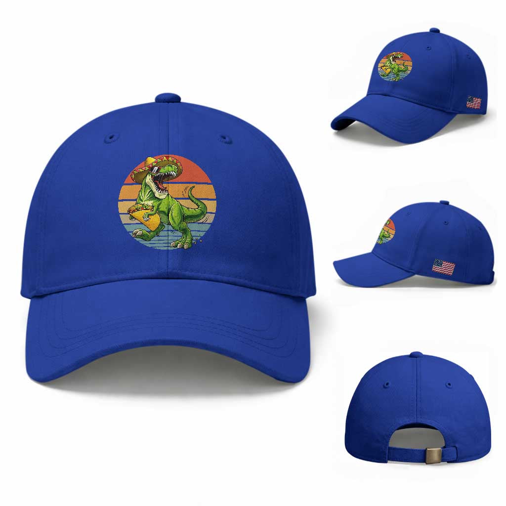 Vintage Dinosaur Taco Lover Baseball Cap Cinco De Mayo Gift TS12 Baseball Cap Universal Fit Royal Blue Print Your Wear