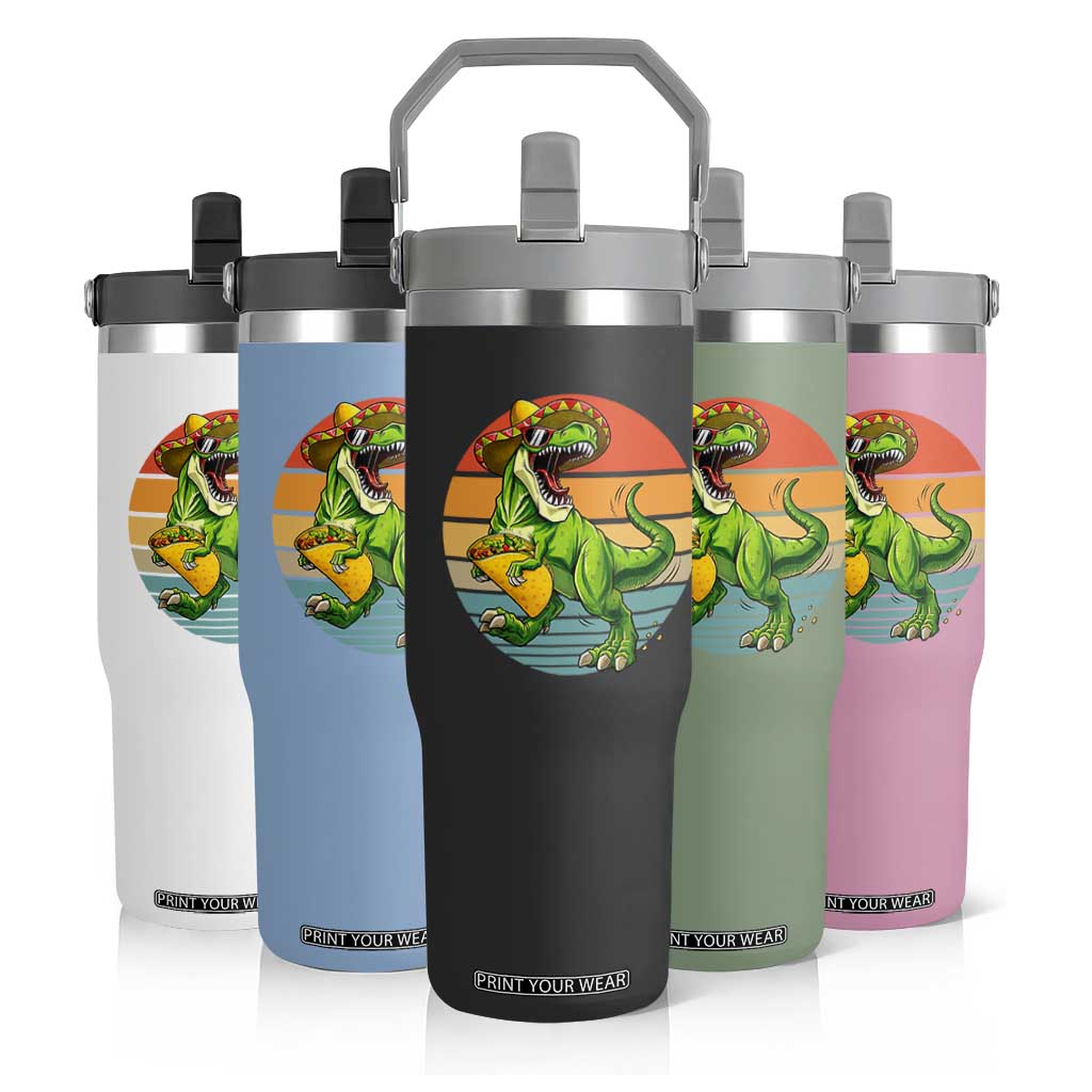 Vintage Dinosaur Taco Lover Flip Straw Tumbler Cinco De Mayo Gift TS12 Print Your Wear
