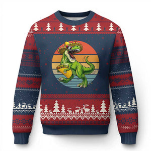 Vintage Dinosaur Taco Lover Ugly Christmas Sweater Cinco De Mayo Gift TS12 Navy Red Print Your Wear