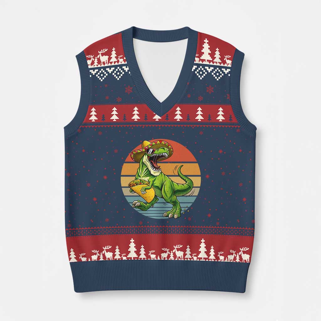 Vintage Dinosaur Taco Lover V-Neck Knit Sweater Vest Cinco De Mayo Gift TS12 Navy Red Print Your Wear