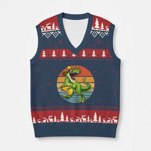 Vintage Dinosaur Taco Lover V-Neck Knit Sweater Vest Cinco De Mayo Gift TS12 Navy Red Print Your Wear