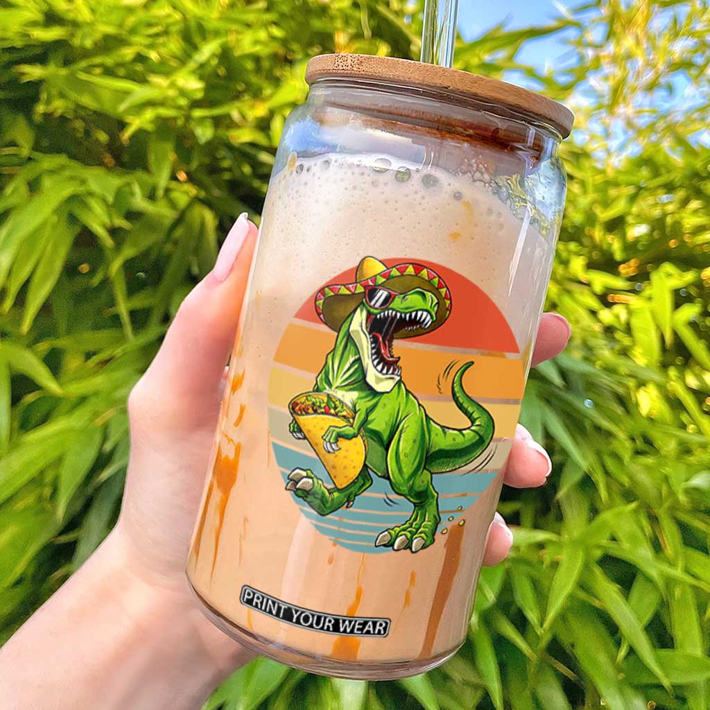 Vintage Dinosaur Taco Lover Glass Can Cinco De Mayo Gift TS12 Black Print Your Wear