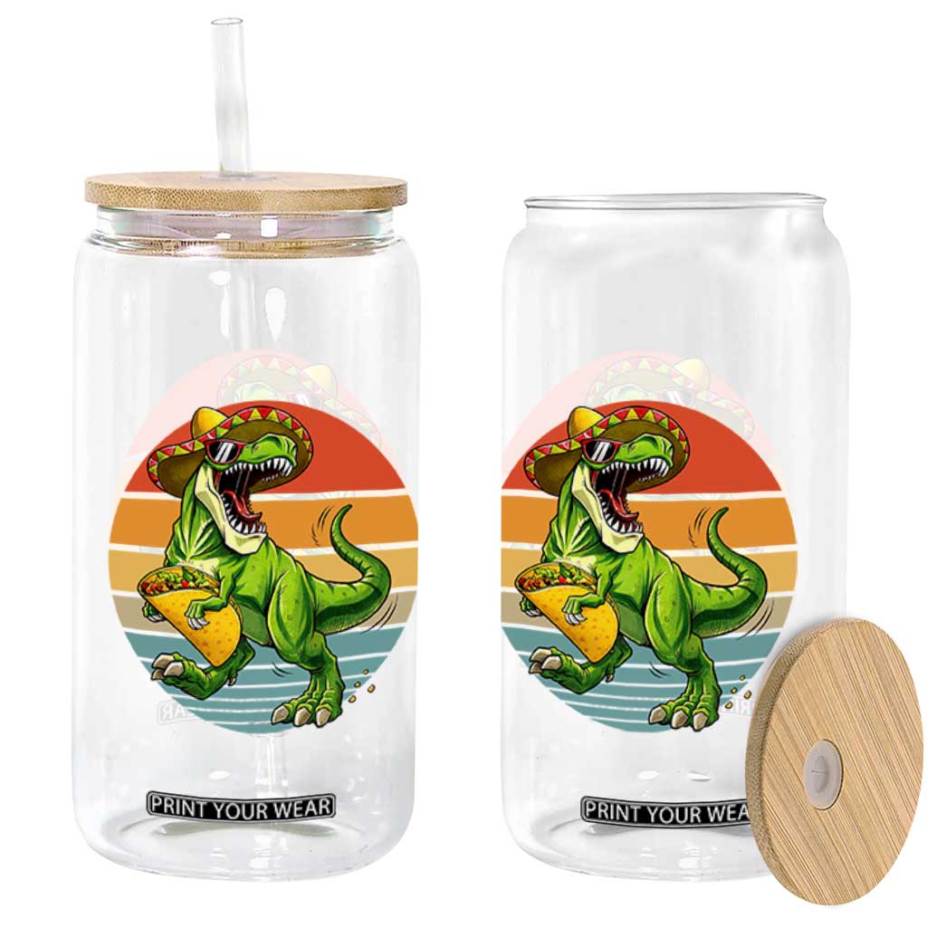 Vintage Dinosaur Taco Lover Glass Can Cinco De Mayo Gift TS12 Print Your Wear