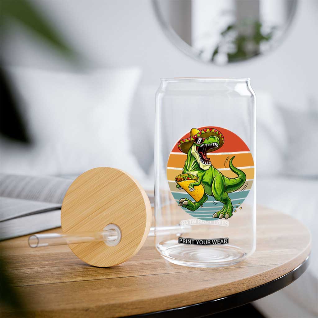 Vintage Dinosaur Taco Lover Glass Can Cinco De Mayo Gift TS12 Print Your Wear