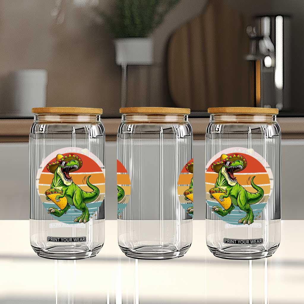 Vintage Dinosaur Taco Lover Glass Can Cinco De Mayo Gift TS12 Print Your Wear