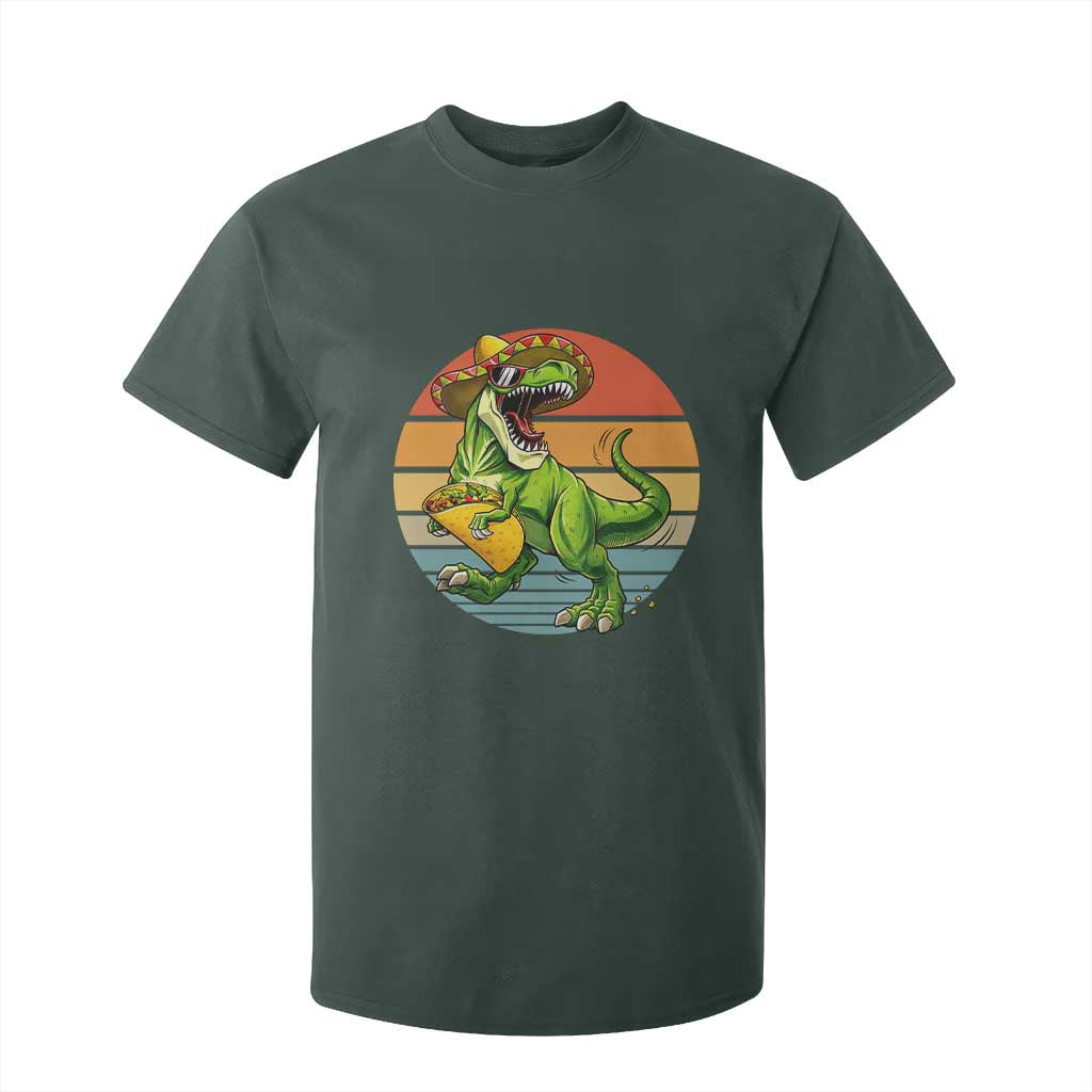 Vintage Dinosaur Taco Lover T Shirt For Kid Cinco De Mayo Gift TS12 Dark Forest Green Print Your Wear
