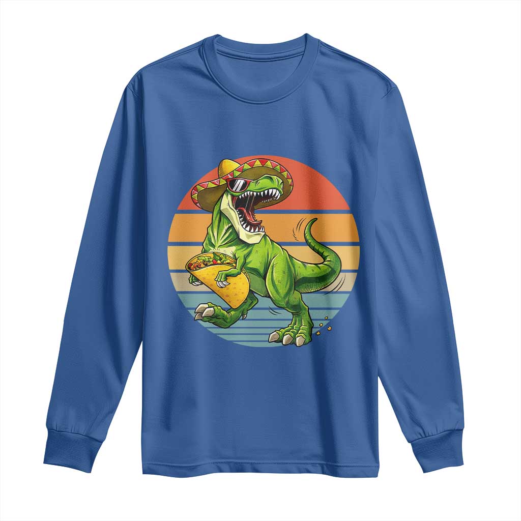 Vintage Dinosaur Taco Lover Long Sleeve Shirt Cinco De Mayo Gift TS12 Royal Blue Print Your Wear