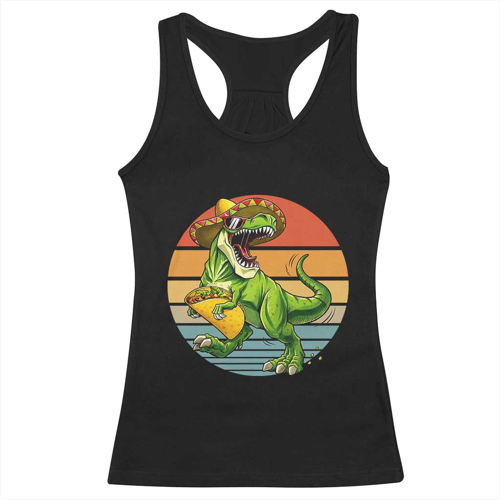 Vintage Dinosaur Taco Lover Racerback Tank Top Cinco De Mayo Gift TS12 Black Print Your Wear