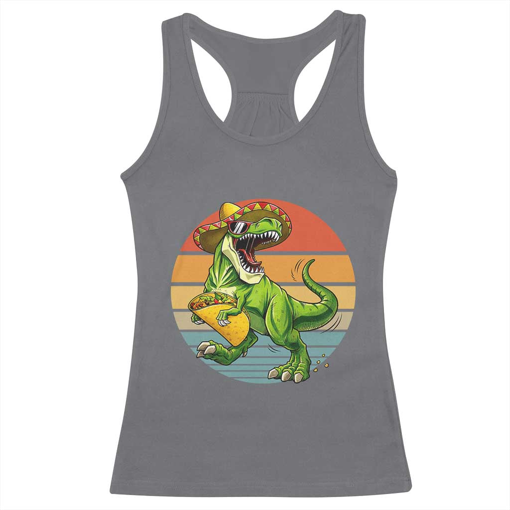 Vintage Dinosaur Taco Lover Racerback Tank Top Cinco De Mayo Gift TS12 Charcoal Print Your Wear