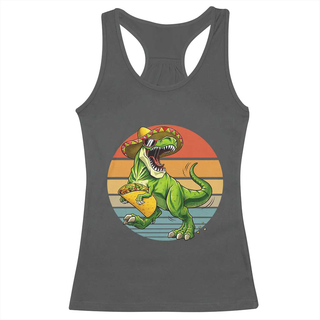 Vintage Dinosaur Taco Lover Racerback Tank Top Cinco De Mayo Gift TS12 Dark Heather Print Your Wear