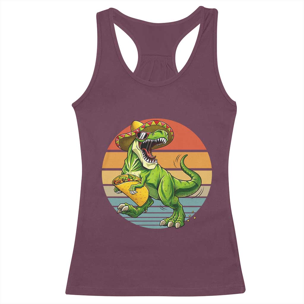Vintage Dinosaur Taco Lover Racerback Tank Top Cinco De Mayo Gift TS12 Maroon Print Your Wear