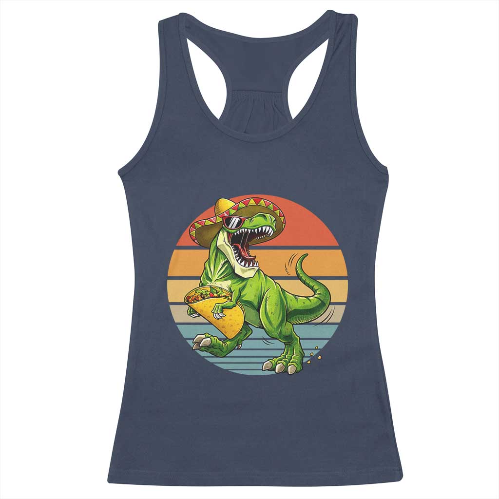 Vintage Dinosaur Taco Lover Racerback Tank Top Cinco De Mayo Gift TS12 Navy Print Your Wear