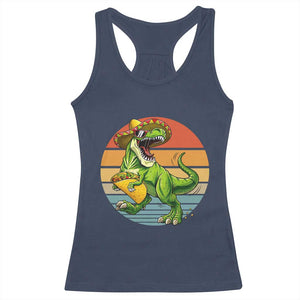 Vintage Dinosaur Taco Lover Racerback Tank Top Cinco De Mayo Gift TS12 Navy Print Your Wear