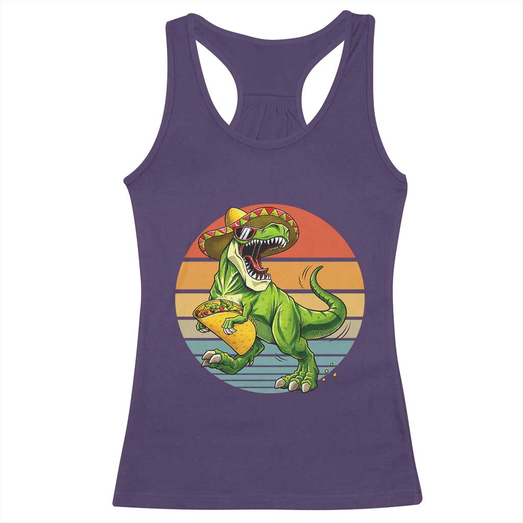 Vintage Dinosaur Taco Lover Racerback Tank Top Cinco De Mayo Gift TS12 Purple Print Your Wear