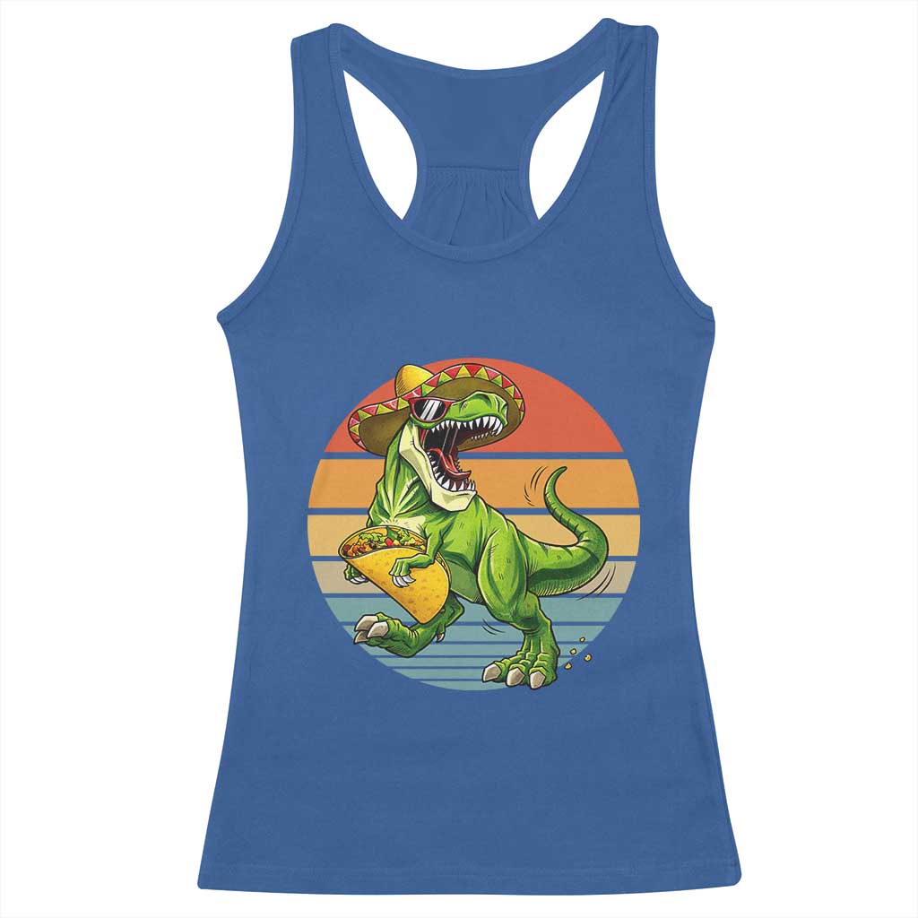 Vintage Dinosaur Taco Lover Racerback Tank Top Cinco De Mayo Gift TS12 Royal Blue Print Your Wear