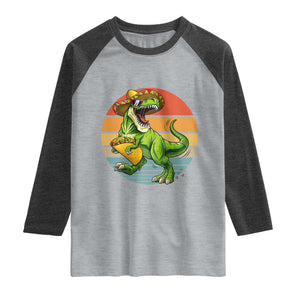 Vintage Dinosaur Taco Lover Raglan Shirt Cinco De Mayo Gift TS12 Heather Gray Heather Charcoal Print Your Wear