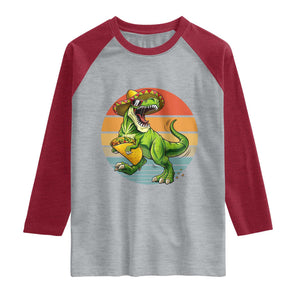 Vintage Dinosaur Taco Lover Raglan Shirt Cinco De Mayo Gift TS12 Heather Gray Heather Red Print Your Wear