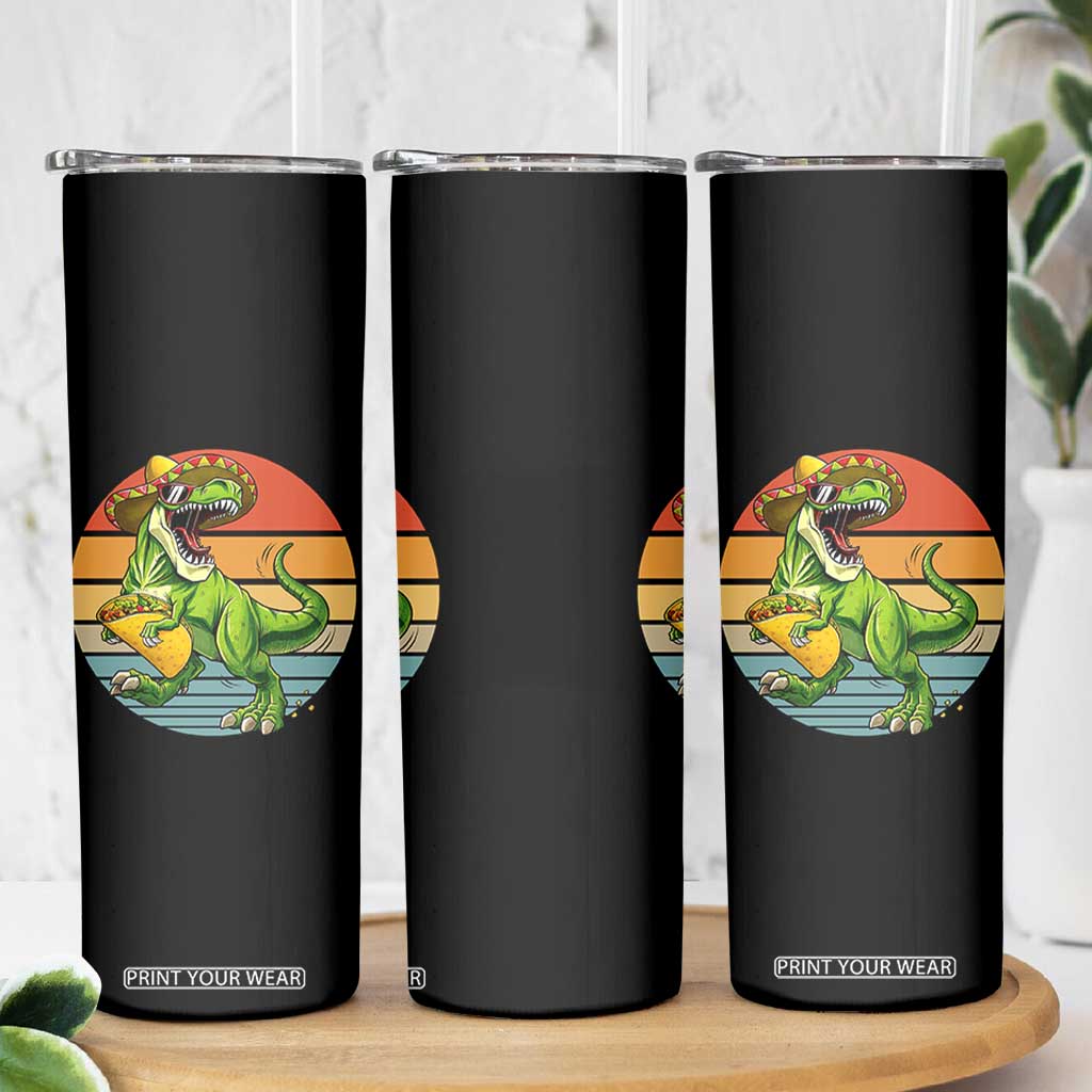 Vintage Dinosaur Taco Lover Skinny Tumbler Cinco De Mayo Gift TS12 Print Your Wear