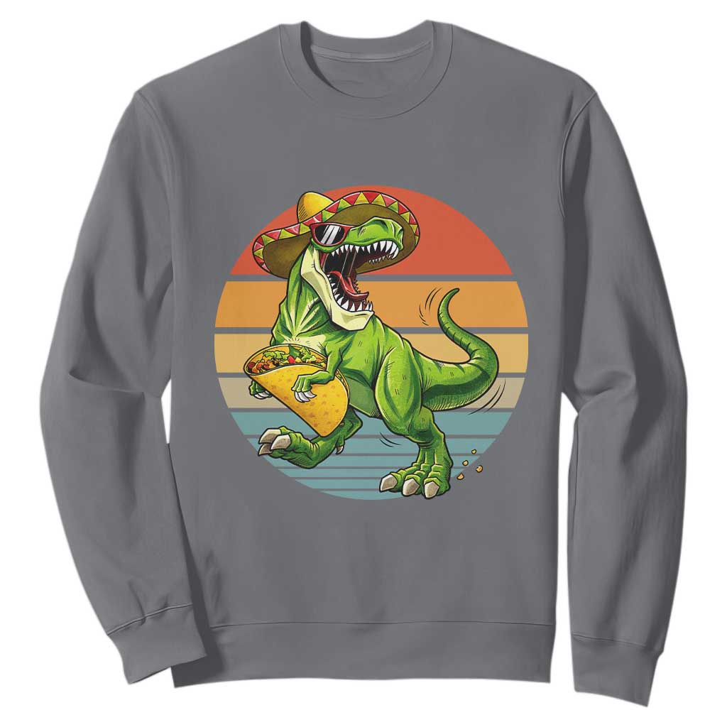 Vintage Dinosaur Taco Lover Sweatshirt Cinco De Mayo Gift TS12 Charcoal Print Your Wear