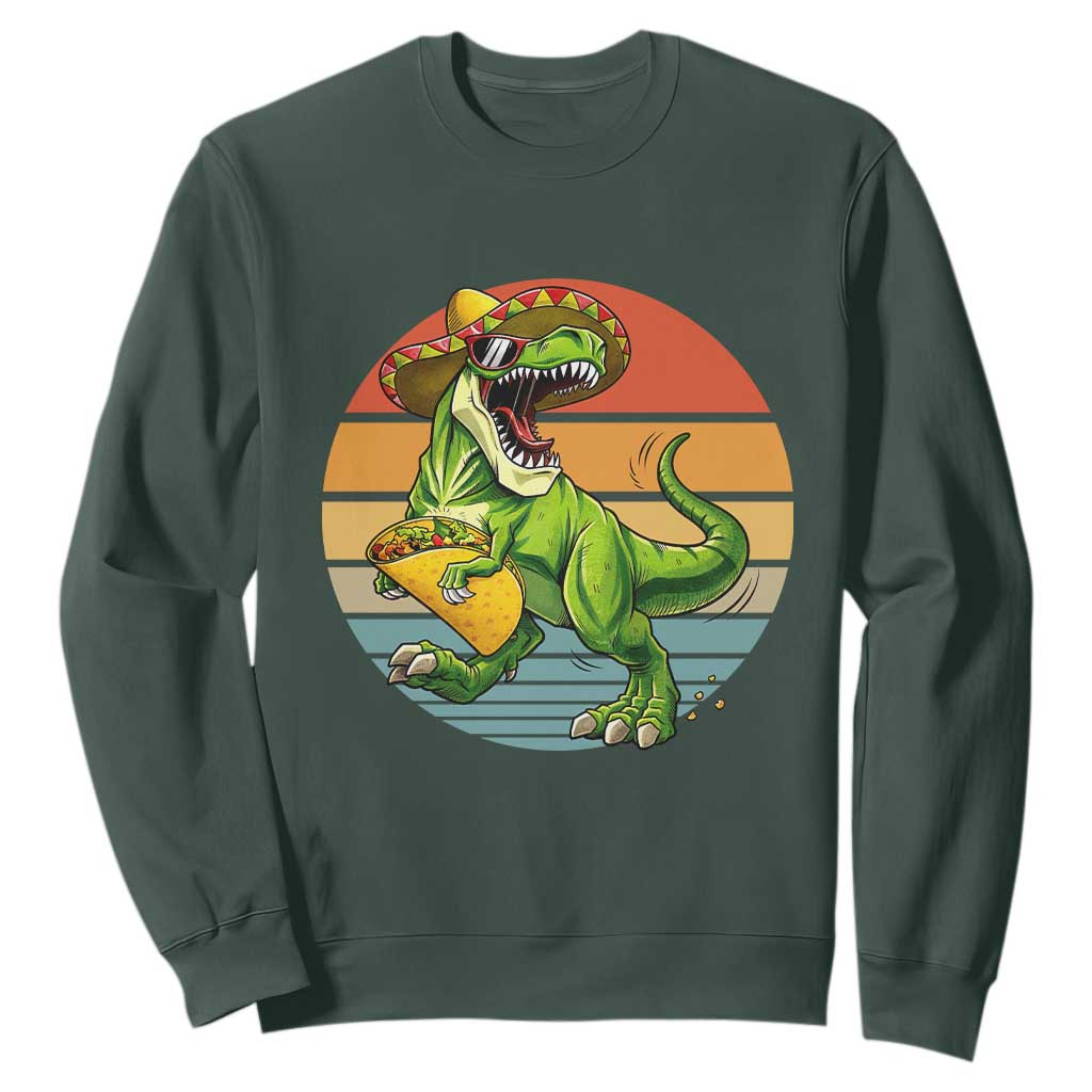 Vintage Dinosaur Taco Lover Sweatshirt Cinco De Mayo Gift TS12 Dark Forest Green Print Your Wear