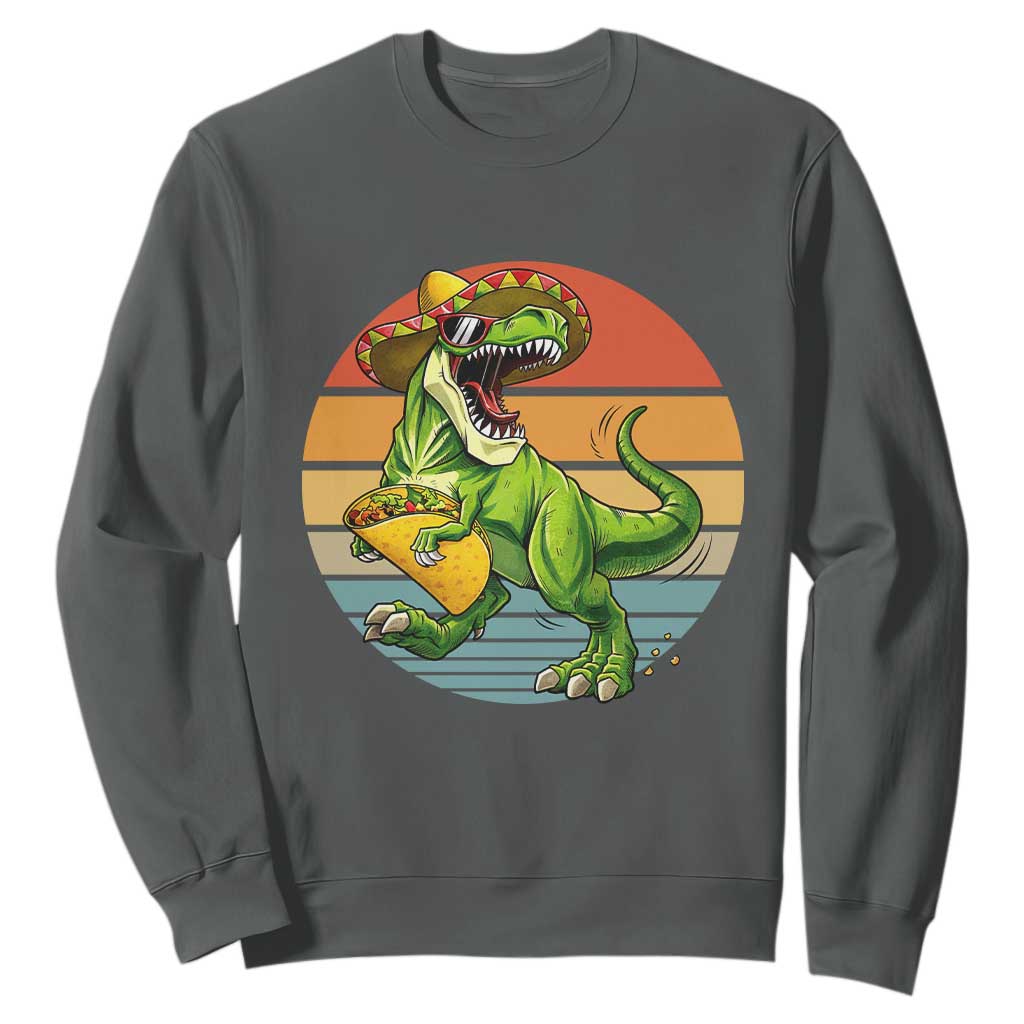 Vintage Dinosaur Taco Lover Sweatshirt Cinco De Mayo Gift TS12 Dark Heather Print Your Wear
