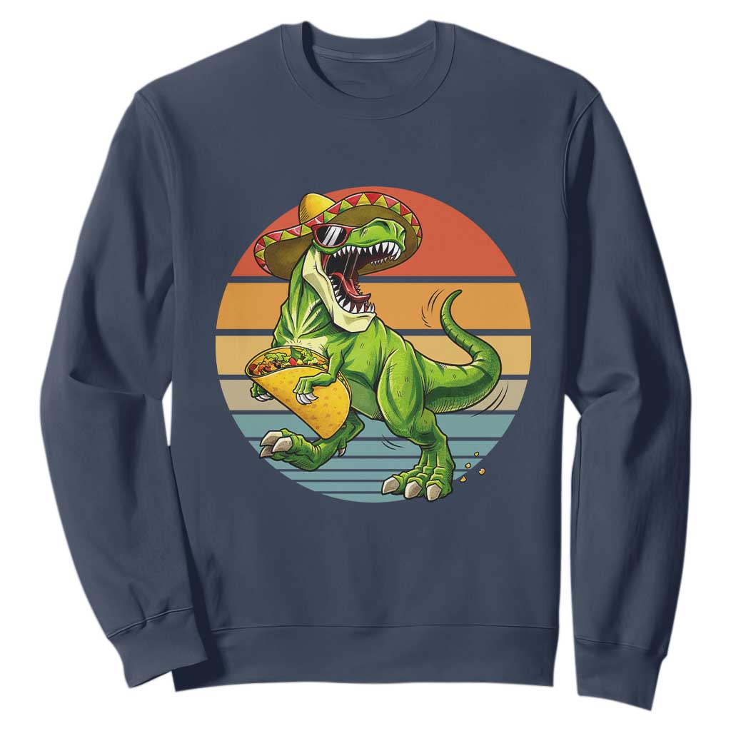 Vintage Dinosaur Taco Lover Sweatshirt Cinco De Mayo Gift TS12 Navy Print Your Wear
