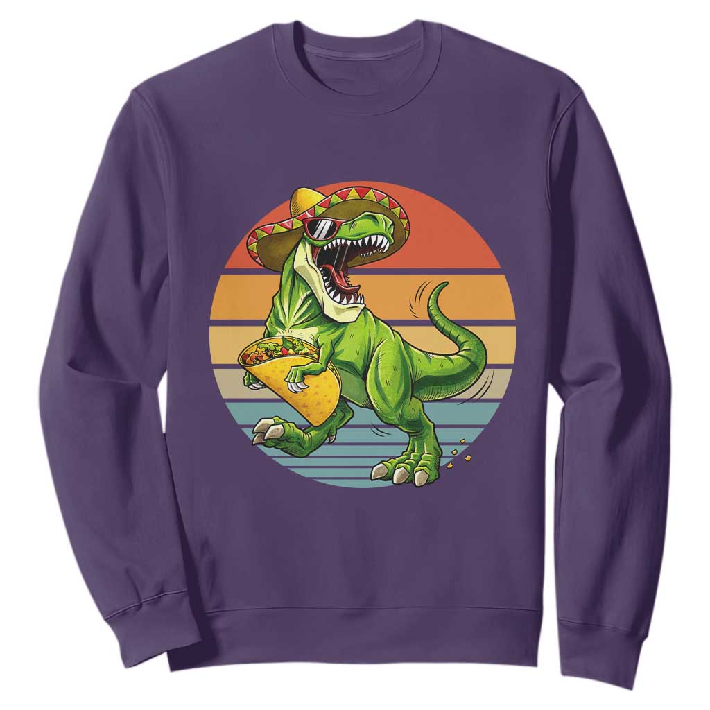 Vintage Dinosaur Taco Lover Sweatshirt Cinco De Mayo Gift TS12 Purple Print Your Wear
