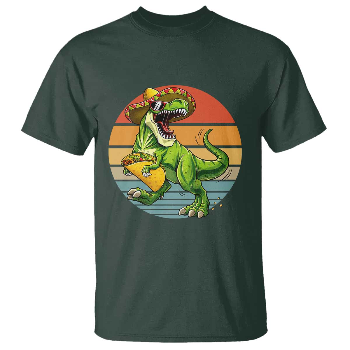 Vintage Dinosaur Taco Lover T Shirt Cinco De Mayo Gift TS12 Dark Forest Green Print Your Wear