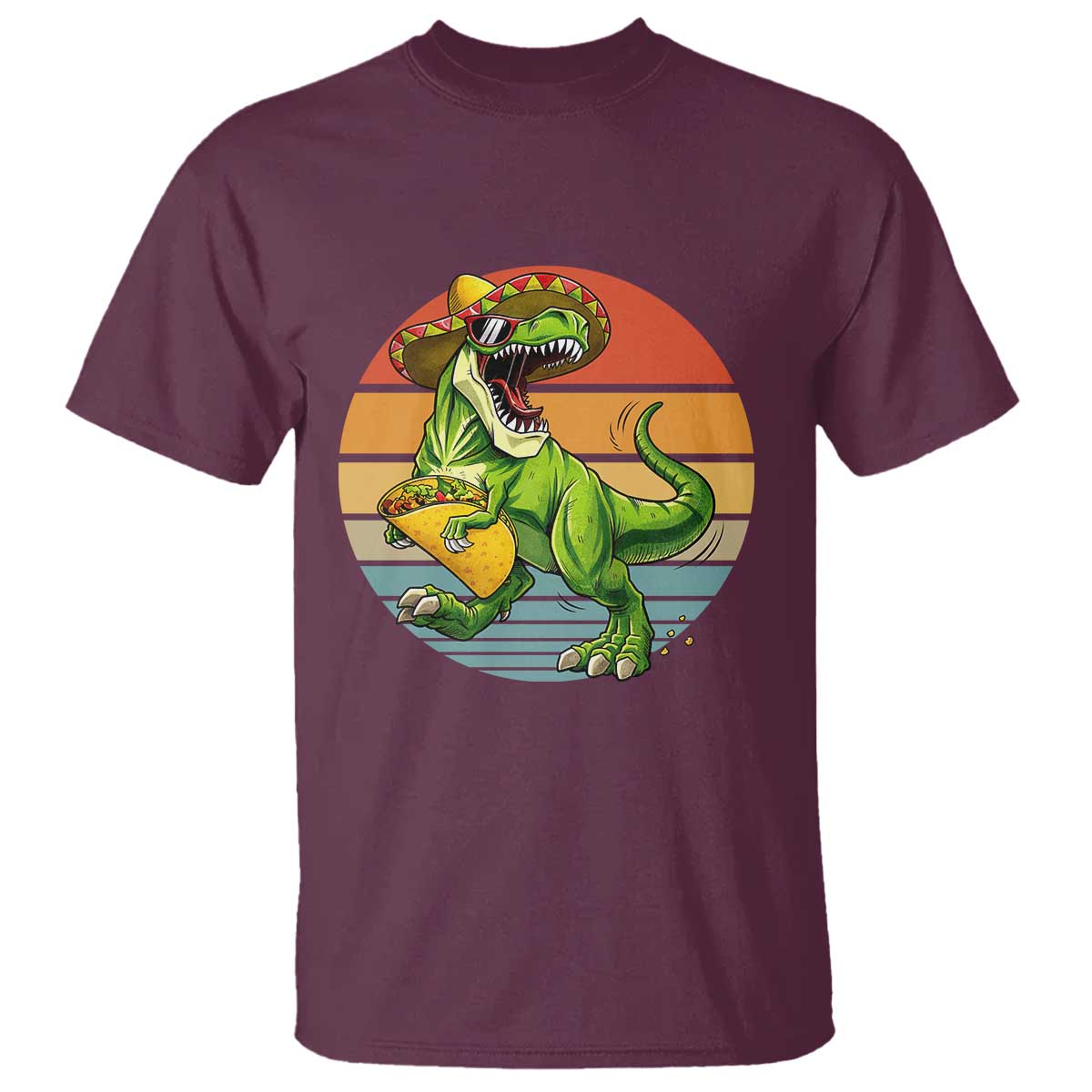 Vintage Dinosaur Taco Lover T Shirt Cinco De Mayo Gift TS12 Maroon Print Your Wear