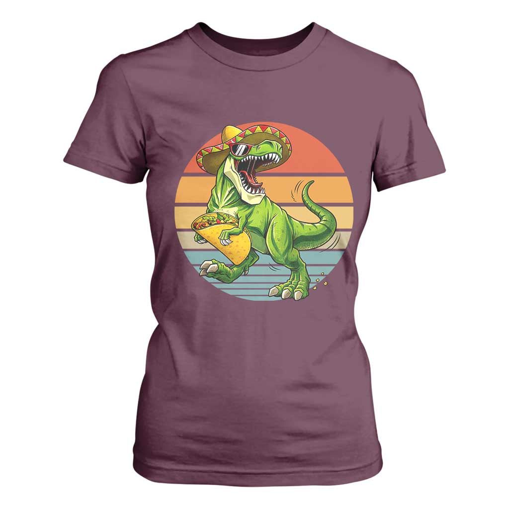 Vintage Dinosaur Taco Lover T Shirt For Women Cinco De Mayo Gift TS12 Maroon Print Your Wear