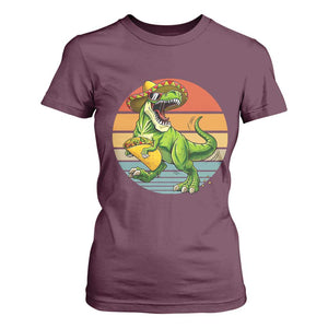 Vintage Dinosaur Taco Lover T Shirt For Women Cinco De Mayo Gift TS12 Maroon Print Your Wear