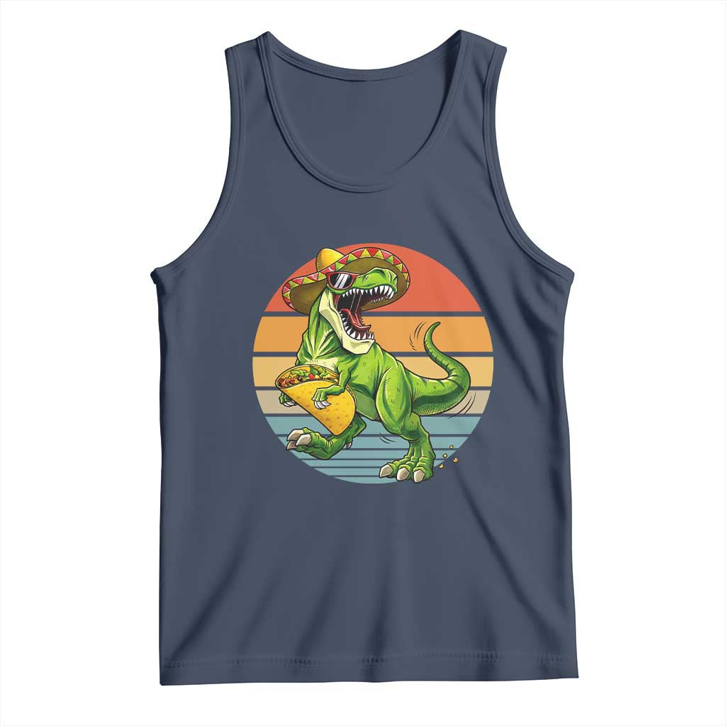 Vintage Dinosaur Taco Lover Tank Top Cinco De Mayo Gift TS12 Navy Print Your Wear
