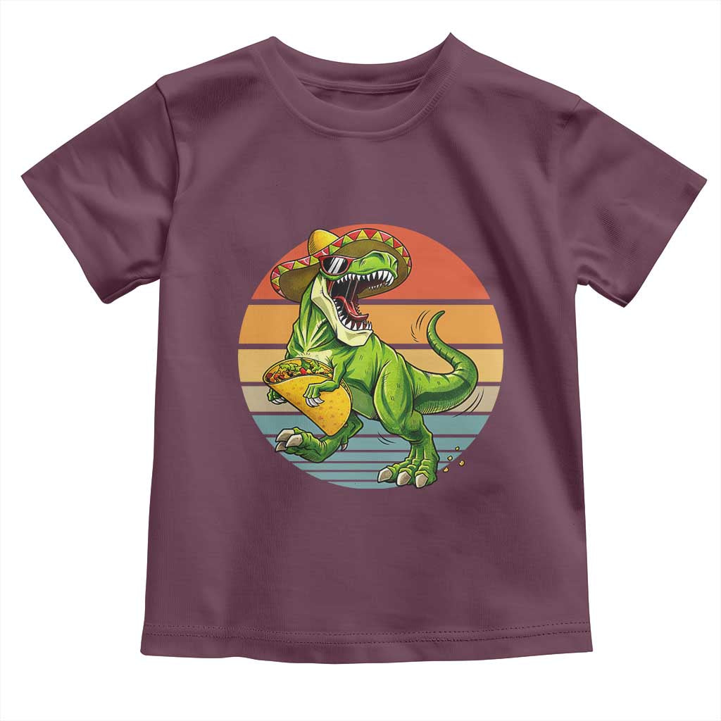 Vintage Dinosaur Taco Lover Toddler T Shirt Cinco De Mayo Gift TS12 Maroon Print Your Wear