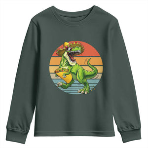 Vintage Dinosaur Taco Lover Youth Sweatshirt Cinco De Mayo Gift TS12 Dark Forest Green Print Your Wear