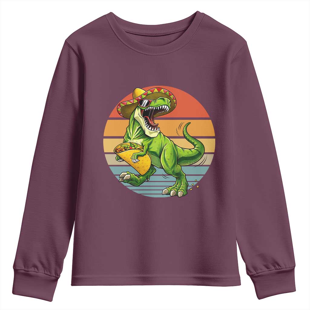 Vintage Dinosaur Taco Lover Youth Sweatshirt Cinco De Mayo Gift TS12 Maroon Print Your Wear