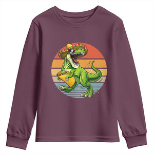 Vintage Dinosaur Taco Lover Youth Sweatshirt Cinco De Mayo Gift TS12 Maroon Print Your Wear