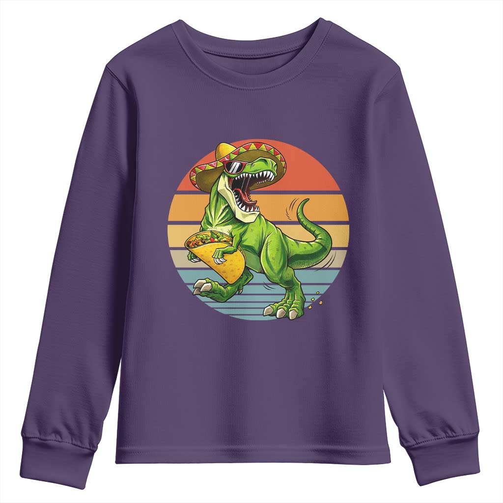 Vintage Dinosaur Taco Lover Youth Sweatshirt Cinco De Mayo Gift TS12 Purple Print Your Wear